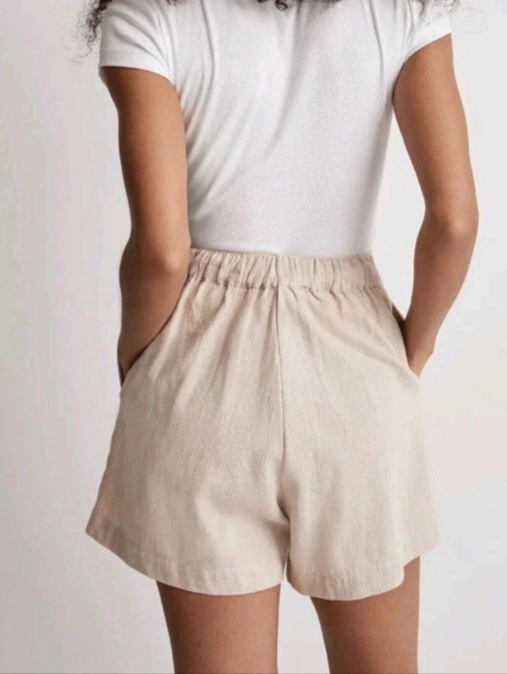 Madewell Clean Pull On Linen Blend Shorts Pleated Elastic Waist Tan Women XL